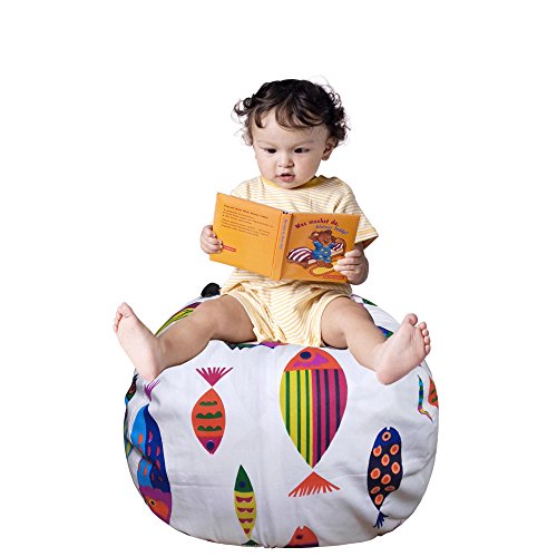 Jorbest Stuffed Animal Storage Bean Bag Chair | Premium Canvas Storage Solution | Best Storage Bag with Extra Long Zipper - Fashion Colorful Fish Pattern