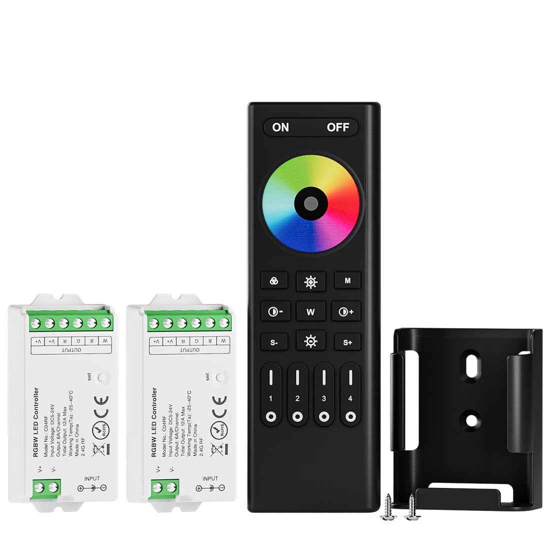 BTF-LIGHTING 5050SMD FCOB COB RGBW RF Remote Control RC03RFB &2PCS C04RF Controller Kit 4-Zone RF 2.4GHz Wireless Remote Group Control for 5pin RGB(+V R G B W) LED Strips DC5V DC12V DC24V — image 1