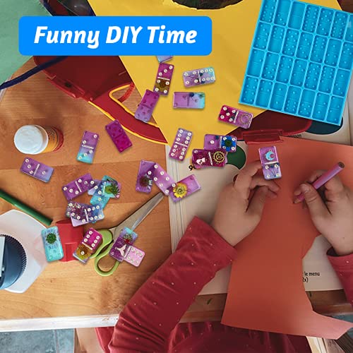 LOKiVE Blue Domino Epoxy Resin Mold,Domino Silicone Mold Silicone Domino Game Molds for DIY Silicone Molds for Personlized Dominoes,Painting Brushes & 20 Latex Finger Cots