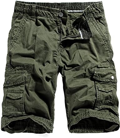 WenVen Men's Cotton Twill Cargo Shorts Outdoor Wear Lightweight (No.4 Army Green, 32)