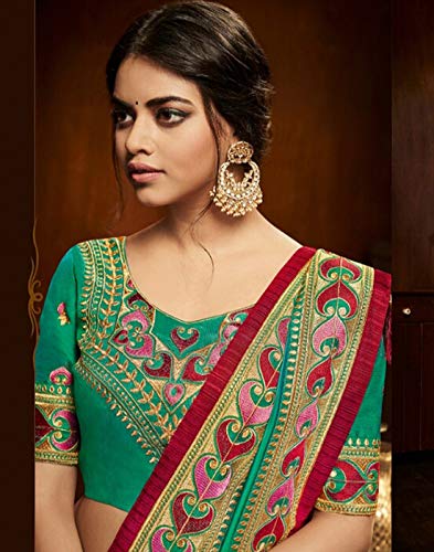 DesiButik's Party Wear Ravishing Green Satin Silk Saree