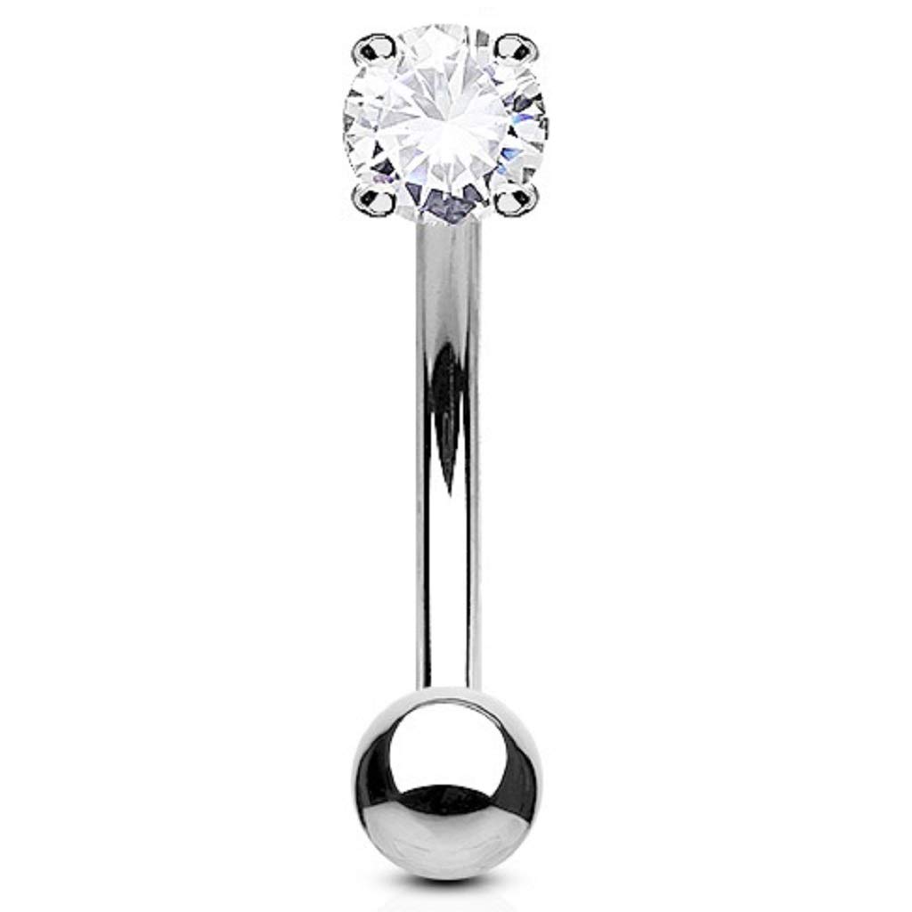 PiercedOff 316L Surgical Steel 1.2mm Curved Barbell with 3mm Clear CZ Balls - Bar Length 8mm