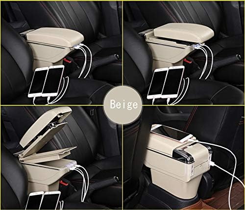 PU Leather Auto Armrest Box Car Center Consoles Armrest Storage Box Automotive Interior Accessories Consolebox Double Storage USB Type Beige For Chevrolet Spark 2013-2015