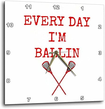 3dRose Every Day Im Ballin, Lacrosse Sticks Picture, Red Lettering - Wall Clock, 15 by 15-Inch (DPP_172356_3)
