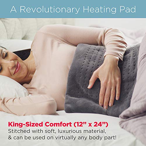 Calming Comfort Calming Heat by Shaper Image Weighted Electric Heating Pad, 3 Heat Settings with Auto-Off, X-Large 12" X 24", 4 Pounds, Grey
