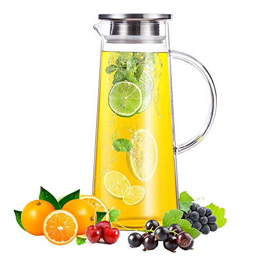 50 Ounces Glass Pitcher with Lid, Water Carafe for Juice and Iced Tea