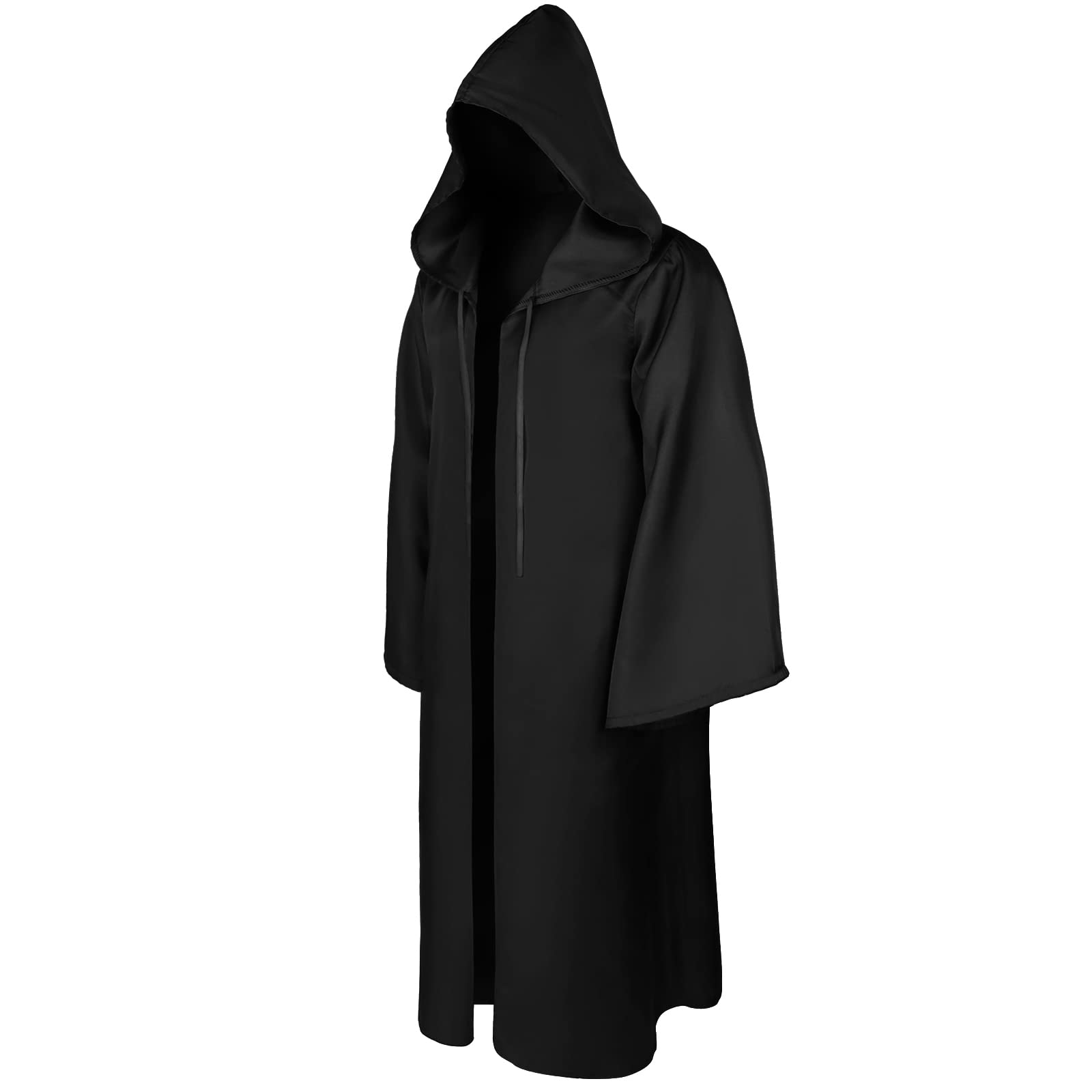 Jadive Halloween Hooded Robe Cloak Knight Wizard Fancy Cool Cosplay Costume Hooded Cape for Men Women Adults(Black, XXL)