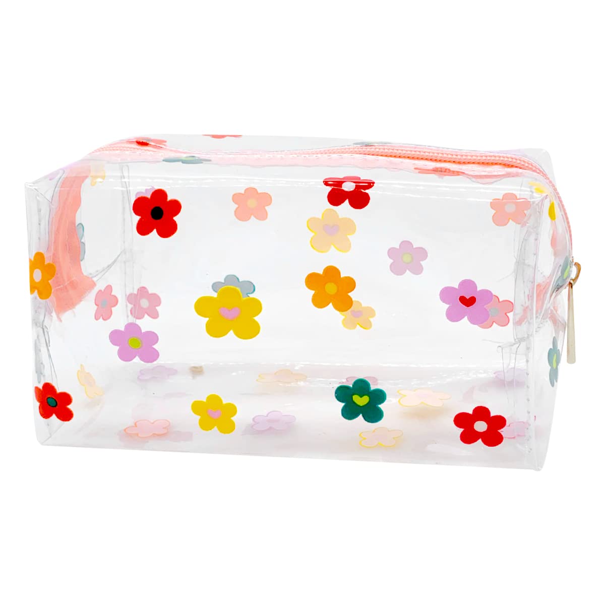 Clear Cosmetic Bag, Jagowa Portable Waterproof Storage Pouch, Cute Floral Pencil Case, Travel Makeup Tool Storage Bag for Women Girls (Flower)
