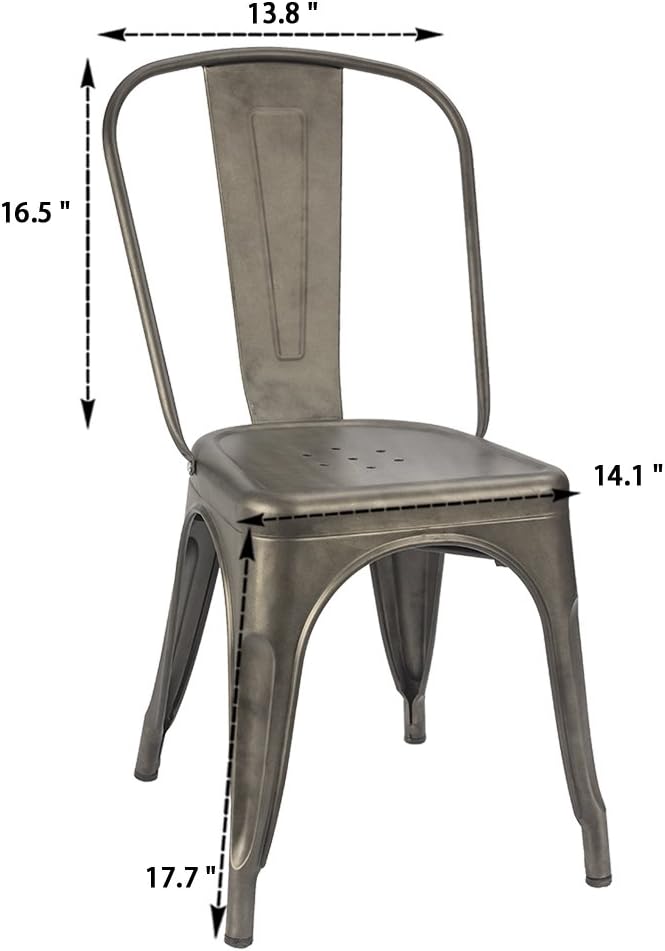 Furmax Metal Dining Chair Indoor-Outdoor Use Stackable Classic Trattoria Chair Chic Dining Bistro Cafe Side Metal Chairs Set of 4 (Gun): Home & Kitchen