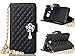Note 5 Case, Welity Black Color Camellia Bling Rhinestone Soft Leather Grid Crystal Wristlet Chain Pu Leather Wallet Protector Phone Case Compatible with for Samsung Galaxy Note 5