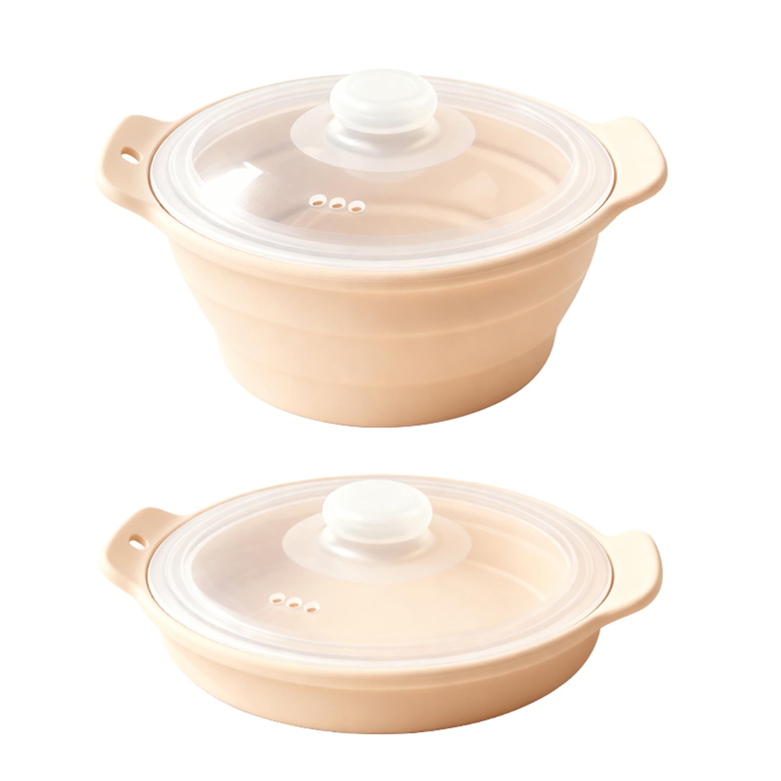 Photo 1 of 42oz Silicone Microwave Steamer For Vegetables, Cooker For Microwave with Handle & Lid, Collapsible Steam Pot, Heat-Resistant Cooker with Steam Holes, BPA Free, Dishwasher Safe (Pink)