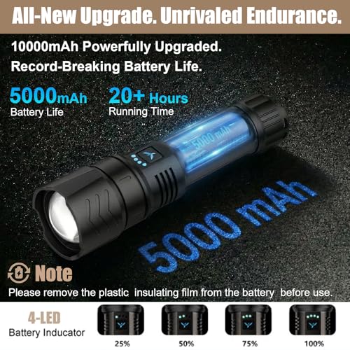 SKYFIRE High Power LED Flashlights 900000 Lumens, USB Rechargeable LED Flashlight, Powerful Flashlight with Ignition Lens, Tactical Flashlight 4 Modes for Emergencies/Camping/Hiking