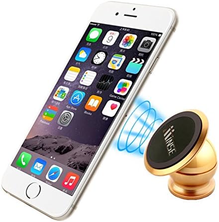 Minse 360 Degree Rotatable Magnetic Mini Cell Phone Car Mount Holder For iPhone 6s 5se Samsung Galaxy s7 s6edge not5 /Ultra Strong &amp; Sticky (Gold)