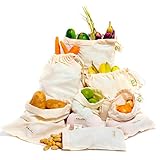 Muslin Produce Storage Bag - Cotton Drawstring Reusable Produce Bag - Zero Waste - Bags for Brewing - Candy Bag - Cloth Muslin - Muslin Cotton Fabric Produce Bag - Tea Bag - Set of 7(2 M, 3 S, 2 XS)