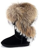Aphnus Womens Boots Winter Boots Fur Snow Boots Cow Leather Snow Boot