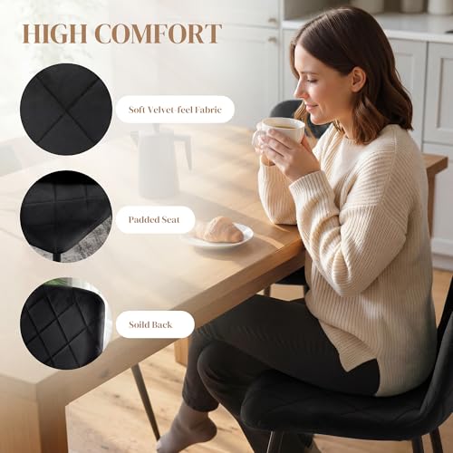 HOMCOM Dining Chairs Set of 4, Upholstered Kitchen Chair with Metal Legs, Modern Dining Room Chairs for Kitchen, Black