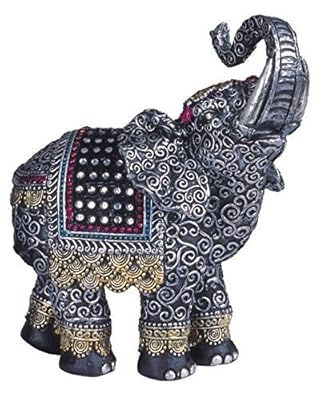 Black Thai Elephant with Trunk Raised Collectible Figurine Statue
