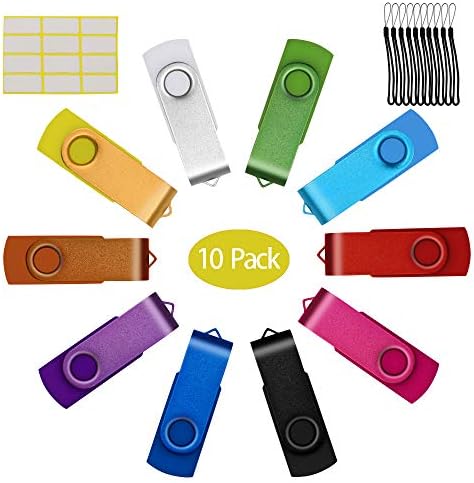 Flash Drive 16 GB Bulk 10 Pack Thumb Drives Value Jump Drive Multicoloured 16GB Pendrives USB 2.0 Memory Stick Multipack Zip Drives with 10pcs Ropes by Uflatek