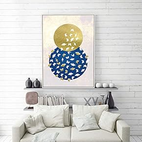 Framed Canvas Home Artwork Decoration Golden Abstract Style Canvas Wall Art for Living Room, Bedroom - 16x24 inches