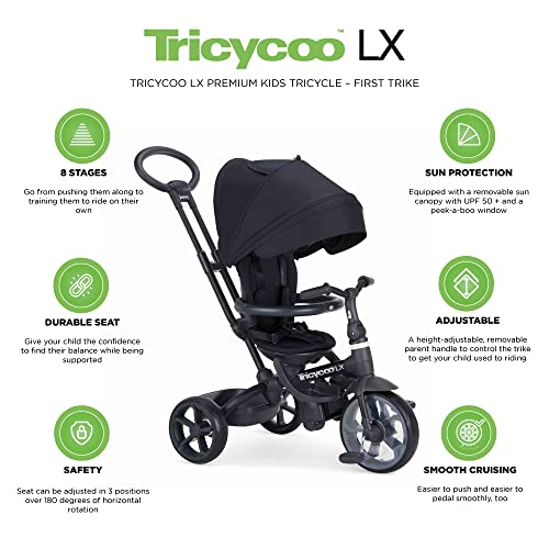 Joovy Tricycoo LX Premium Kids Tricycle with 8 Stages Featuring Chunky