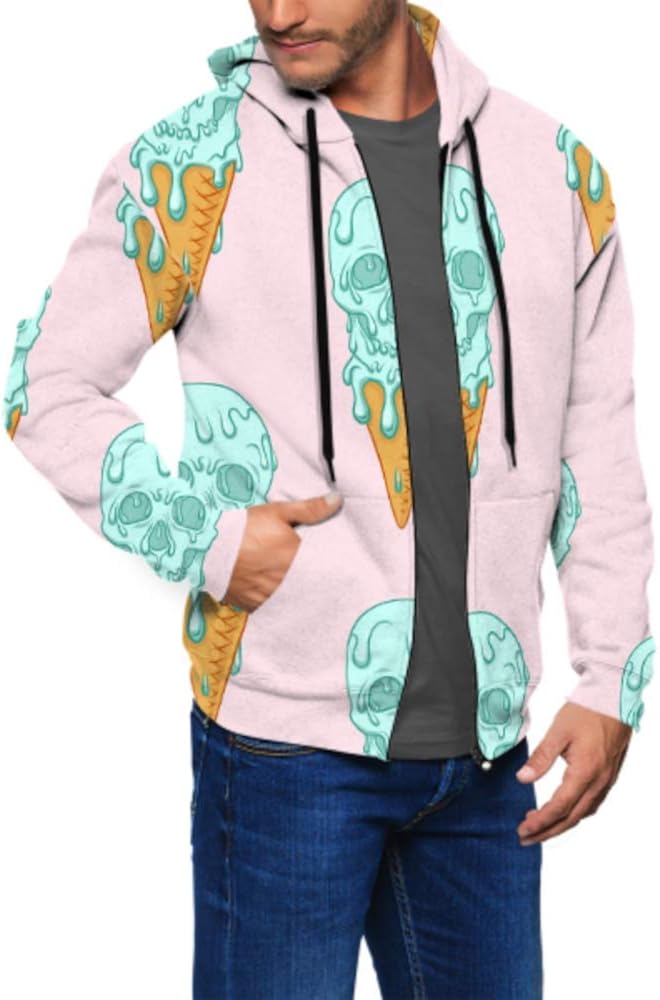 Long Sleeve Hoodie Print Blue Skull Ice 