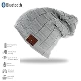 HONGYU 2017 Fashion Wireless Bluetooth Beanie Hat Headphone Headset Music Audio Cap for Women Men with Speaker & Mic Hands Free for Iphone Android Cell Phones Best Christmas Gifts - Light gray