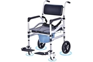 Eosprim 3IN1 Bathroom Wheelchairs, Bedside Commode Chair with Wheel + Raised Toilet Seat Raiser for Seniors+ Bath Shower Chair with Handles, Portable Folding Toilet Lift Bar for Elderly