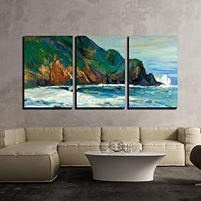 3 Piece Canvas Wall Art - Original Oil Painting of Lighthouse on The Seacoast on Canvas - Modern Home Art Stretched and Framed Ready to Hang - 16"x24"x3 Panels