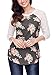 HOTAPEI Women Casual Floral Print 3 4 Sleeve Crew Neck Shirts Blouse Tops Rose Medium