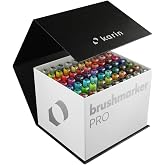 Karin Brushmarker Pro 63pc Mega Box Brush Tip Markers Set, Blendable, Water-Based, Professional Grade Brush Markers for Adults and Artists, 60 Colors and 3 Blenders in Exclusive Storage Case