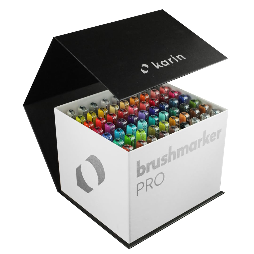KARIN Megabox Brush Marker Pro Water-Based Brush Pen Suitable for Painting, Drawing and Handlettering Multi-Coloured KAR27C7 Assorted