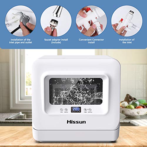 HISSUN Compact Portable Countertop Dishwasher 5 Washing Programs