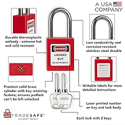 TRADESAFE Lockout Tagout Locks Set - 7 Red Loto