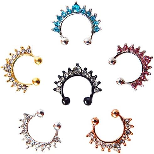 IDoy 6 Pcs Fake Nose Rings, Non-Pierced Nose Ring - Rhinestone Septum Nose Ring For Women