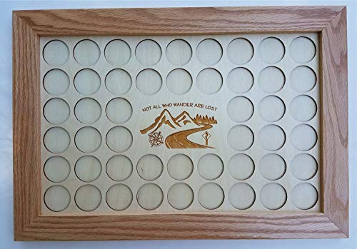 Natural Wood 11x17"Not All Who Wander Are lost" Motorcycle Poker Chip Display Case with Oak Frame and Birch Mat - Thumbnail 2