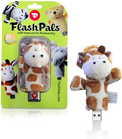Cute, Plush Flash Drive Keychain by FlashPals | Lovable Giraffe Design + Light-Up Heart + 8GB USB Pen Drive | Useful Gift for Kids and Animal Lovers (Orange/Tan)