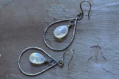 Rainbow Moonstone Teardrop Oxidized Sterling Silver Earrings