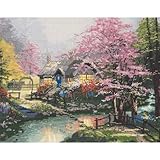 M C G Textiles Thomas Kinkade Stepping Stone Cottage Counted Cross Stitch Kit, 14 by 11-Inch
