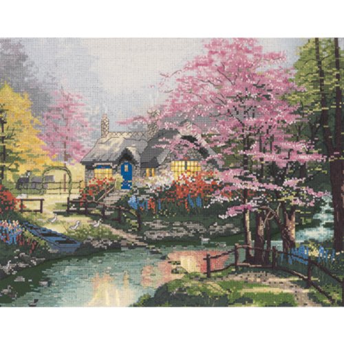 M C G Textiles Thomas Kinkade Stepping Stone Cottage Counted Cross Stitch Kit, 14 by 11-Inch