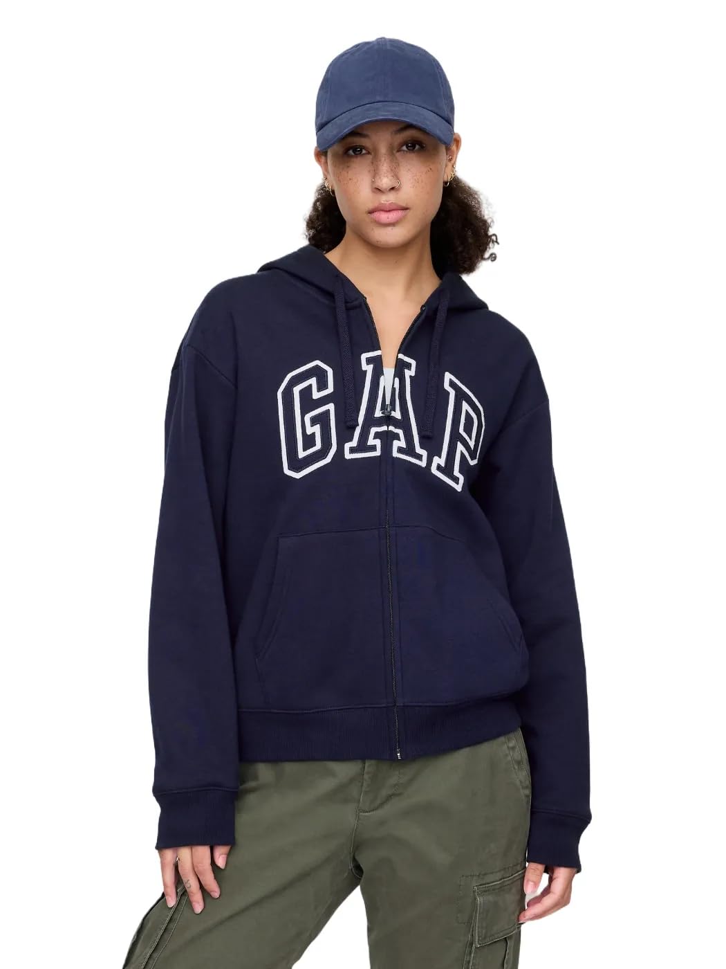 GAP Women's Logo Hoodie Hooded Full Zip Sweatshirt Navy Uniform II XS Image
