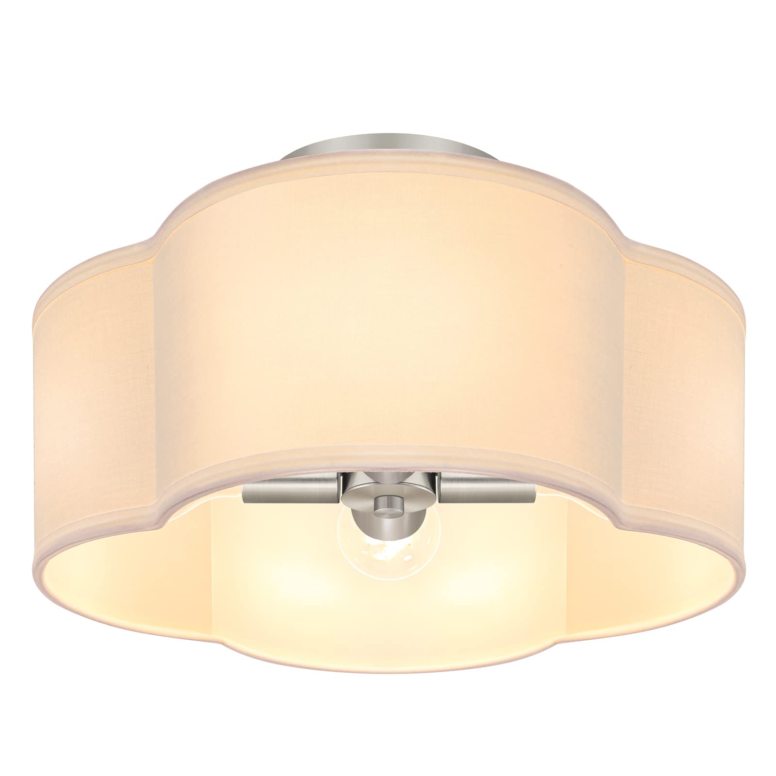 Photo 1 of 4-Light Semi Flush Mount Ceiling Light Fixture, Silver Modern Close to Ceiling Lamp with White Fabric Shade, Contemporary Bright Lighting for Nursery Kids Baby Room Kitchen Bedroom Hallway Entryway