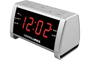 HANNLOMAX HX-138CR Alarm Clock Radio, PLL AM/FM Radio with Preset Stations, 1.4" Red LED Display, Dual Alarm, AC Operation only. (Silver)