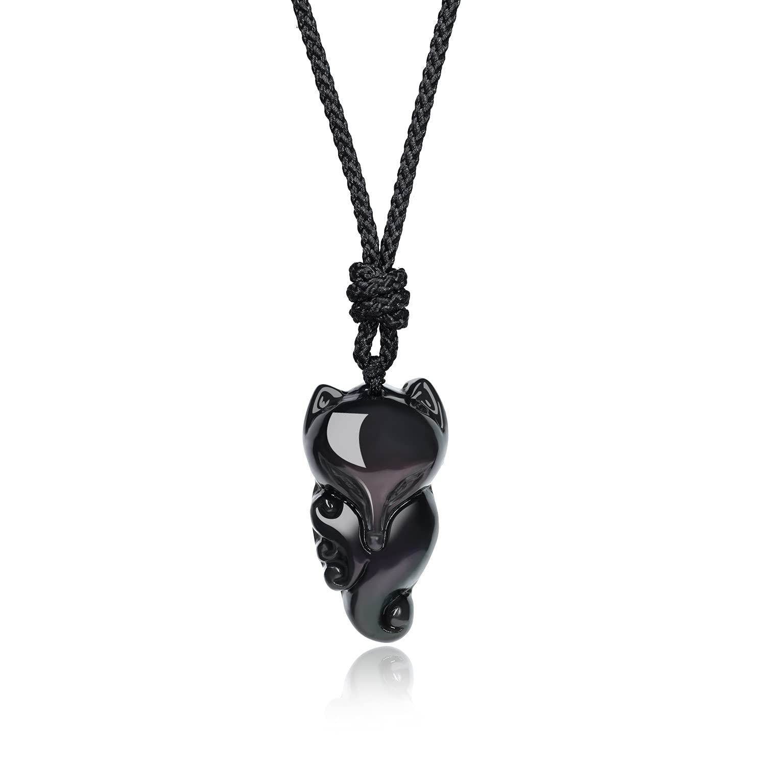 COAI Fox Necklaces Gemstones, 40-75 cm, Obsidian, Obsidian