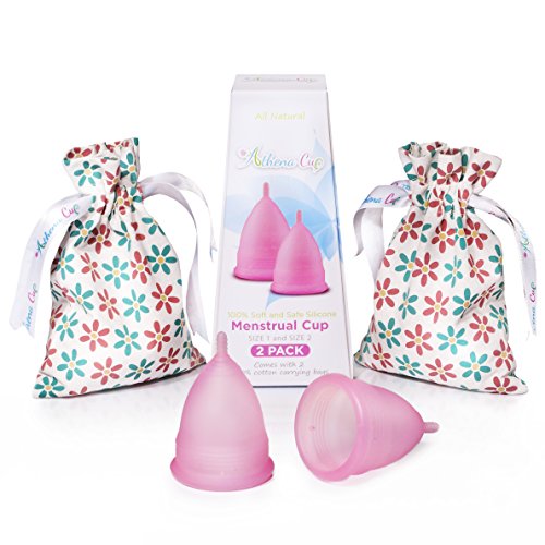 Athena Menstrual Cup - 2 pack Small and Large Starter Kit - Normal and Heavy Flow - Better Feminine Hygiene (Pink - Large/Small)