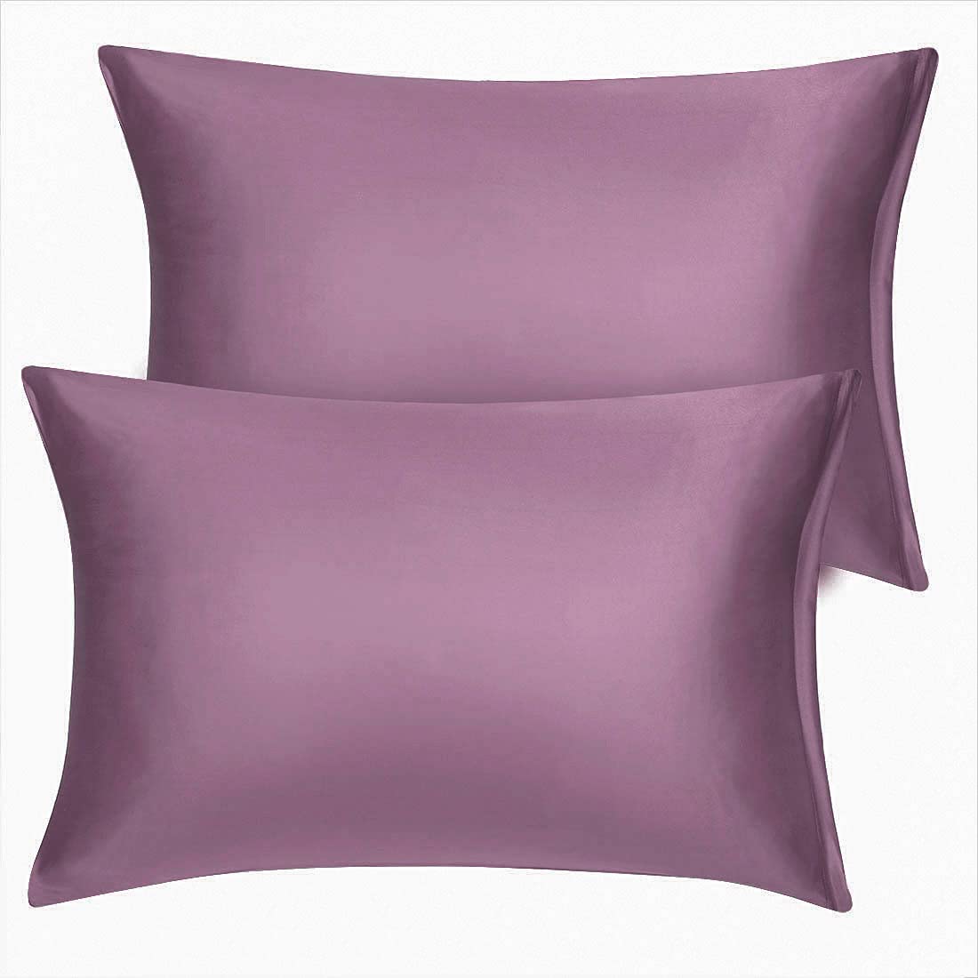 sourcing map Satin Pillowcase for Hair and Skin 2 Pack, Wrinkle and Fade Resist Silky Soft Pillow Cases Set with Zipper Closure Mauve 50 x 90cm