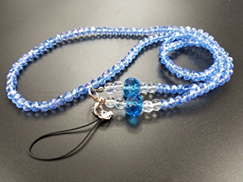 LAAGIE Fashion Crystal Beads Lanyard Women Fashion Style Lanyard Necklace with for Cell Phones Cameras USB Flash Drives Keys Keychains ID Name Tag Badge Holders (BLUE)