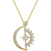 MarveBard Sun Moon Star Necklace for Women Sparkling Cubic Zirconia Crescent Star Pendant Necklace Dainty Gold Silver Rose Gold Celestial Necklace Christmas Birthday Party Friendship Jewelry