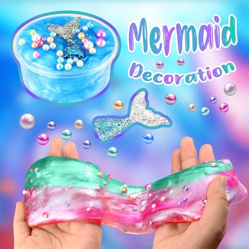 Beauenty Mermaid Slime Kit，Diy Slime Making kit for Kids,Mermaid Toys for Girls，Amazing Slimes to Make Butter Cloud & Foam Slimes,Fun Christmas New Year Birthday Gifts for Kids (style 1)