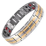 Rainso Mens Titanium Magnetic Therapy Bracelets for Arthritis Wristband Adjustable (Silver Gold)