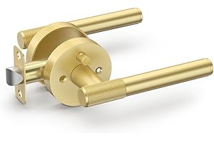 Asidrama 1 Pack Privacy Gold Door Handles, Door Lever with Door Knobs Indoor for Bedroom or Bathroom, Heavy Duty Brushed Gold Door Handles Interior with Locks for Left Right Sided Doors